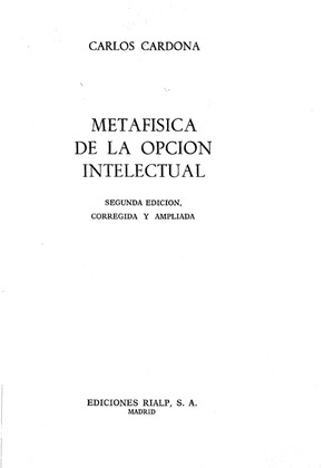 METAFÍSICA DE LA OPCIÓN INTELECTUAL