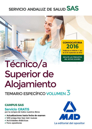 TECNICO/A SUPERIOR DE ALOJAMIENTO DEL SERVICIO ANDALUZ DE SALUD. TEMARIO  ESPECI