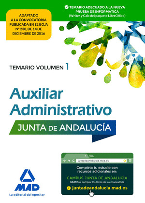 AUXILIAR ADMINISTRATIVO DE LA JUNTA DE ANDALUCIA. TEMARIO VOLUMEN 1