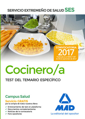 COCINERO/A DEL SERVICIO EXTREMEÑO DE SALUD (SES). TEST DE MATERIAS ESPECÍFICAS