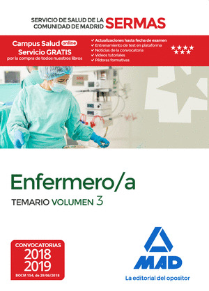 ENFERMERO/A DEL SERVICIO DE SALUD DE LA COMUNIDAD DE MADRID. TEMARIO VOLUMEN 3
