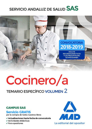 COCINERO/A DEL SERVICIO ANDALUZ DE SALUD. TEMARIO ESPECIFICO VOLUMEN 2