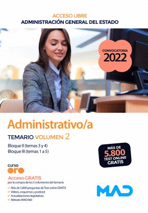 ADMINISTRATIVO ESTADO TEMARIO TOMO 2  TURNO LIBRE