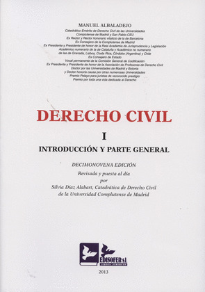 DERECHO CIVIL. I INTRODUCCION Y PARTE GENERAL