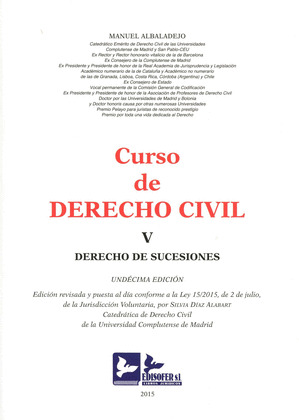 CURSO DE DERECHO CIVIL, V 2015. DERECHO DE SUCESIONES