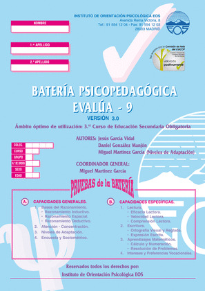 BATERIA PSICOPEDAGOGICA EVALUA 9 VERSION 3.0