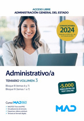 TEMARIO VOLUMEN 3 ADMINISTRATIVO/A DE LA ADMINISTRACIÓN GENERAL DEL ESTADO (ACCESO LIBRE). CONVOCATORIA 2