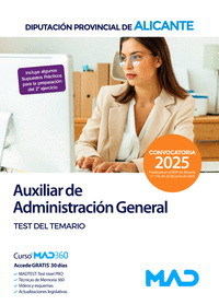 AUXILIAR DE ADMINISTRACION GENERAL. TEST DEL TEMARIO (2025) DIPUTACION PROVINCIA