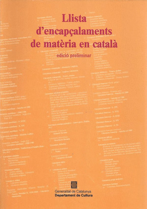 LLISTA D'ENCAPÇALAMENTS DE MATÈRIA EN CATALÀ