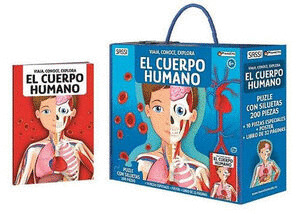 MALETA VIAJA, CONOCE, EXPLORA EL CUERPO HUMANO: LIBRO - PUZLE CON SILUETAS DE 200 PIEZAS. PÓSTER. 10 PIEZ