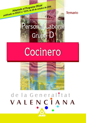 COCINERO DE LA GENERALITAT VALENCIANA.TEMARIO