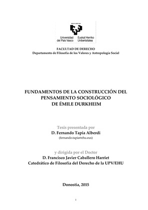 FUNDAMENTOS DE LA CONSTRUCCIÓN DEL PENSAMIENTO SOCIOLÓGICO DE ÉMILE DURKHEIM