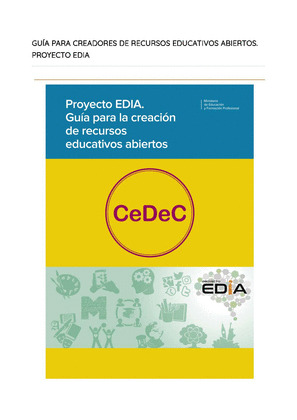 PROYECTO EDIA. GUIA PARA LA CREACION DE RECURSOS EDUCATIVOS ABIERTOS