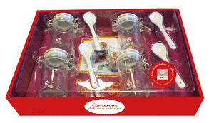 KIT CONSERVAS DULCES Y SALADAS (LIBRO CON 28 RECETAS Y 4 TARROS DE CRISTAL Y 4 CUCHARAS PORCELANA)