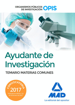 AYUDANTES DE INVESTIGACION DE LOS ORGANISMOS PUBLICOS DE INVESTIGACION. TEMARIO