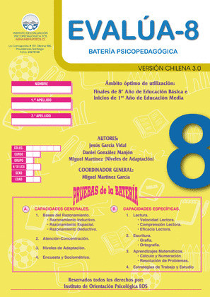 BATERIA PSICOPEDAGOGICA EVALUA 8 3.0 (VERSION CHILENA)