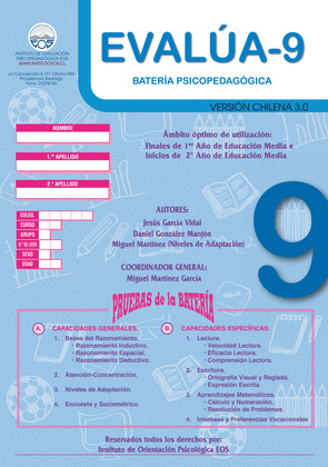 BATERIA PSICOPEDAGOGICA EVALUA 9 3.0 (VERSION CHILENA)